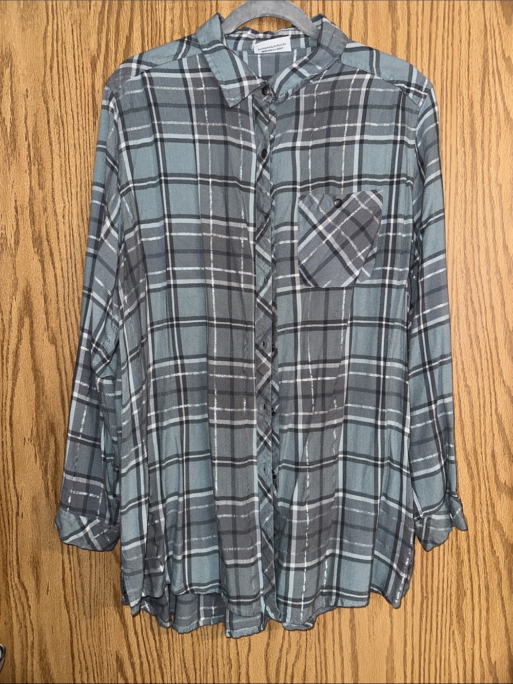 Women's Soft Grey/Blue Plaid Button-Down Shirt